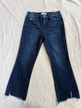 Flying Monkey Dark Blue Flare Jeans with Frayed Hem